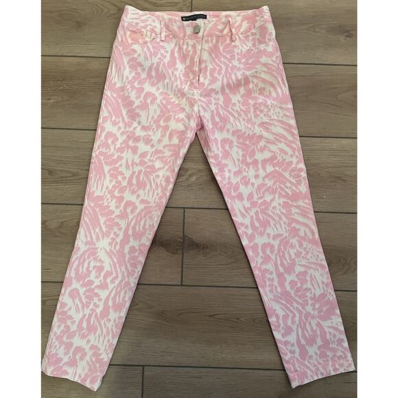 Elliott Lauren Pink And White Leopard Print Cropped Stretch Jeans Size 2 - Picture 2 of 15